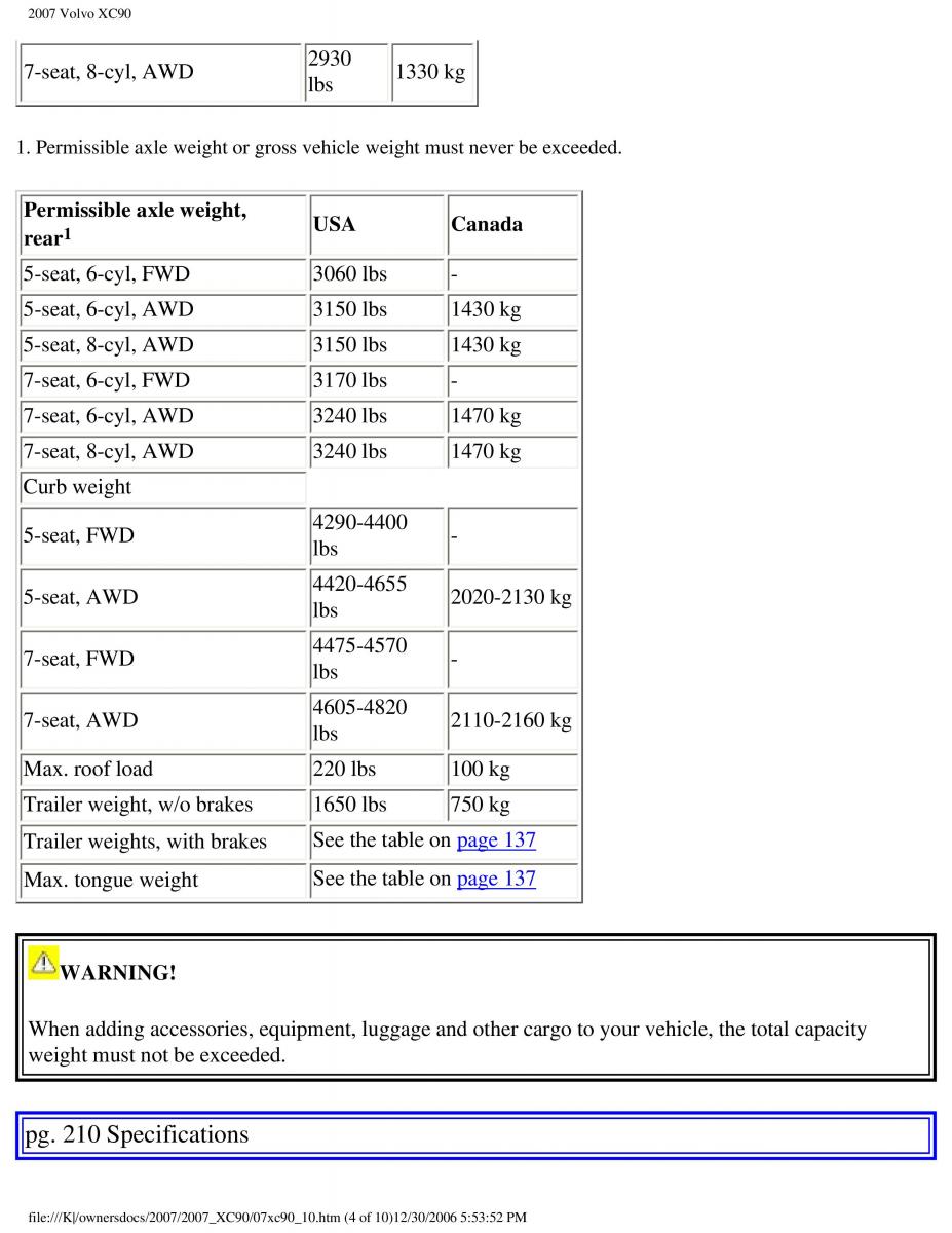 manual Volvo XC90 Volvo XC90 I 1 owners manual / page 227