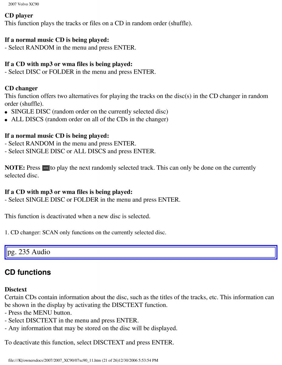 manual Volvo XC90 Volvo XC90 I 1 owners manual / page 254