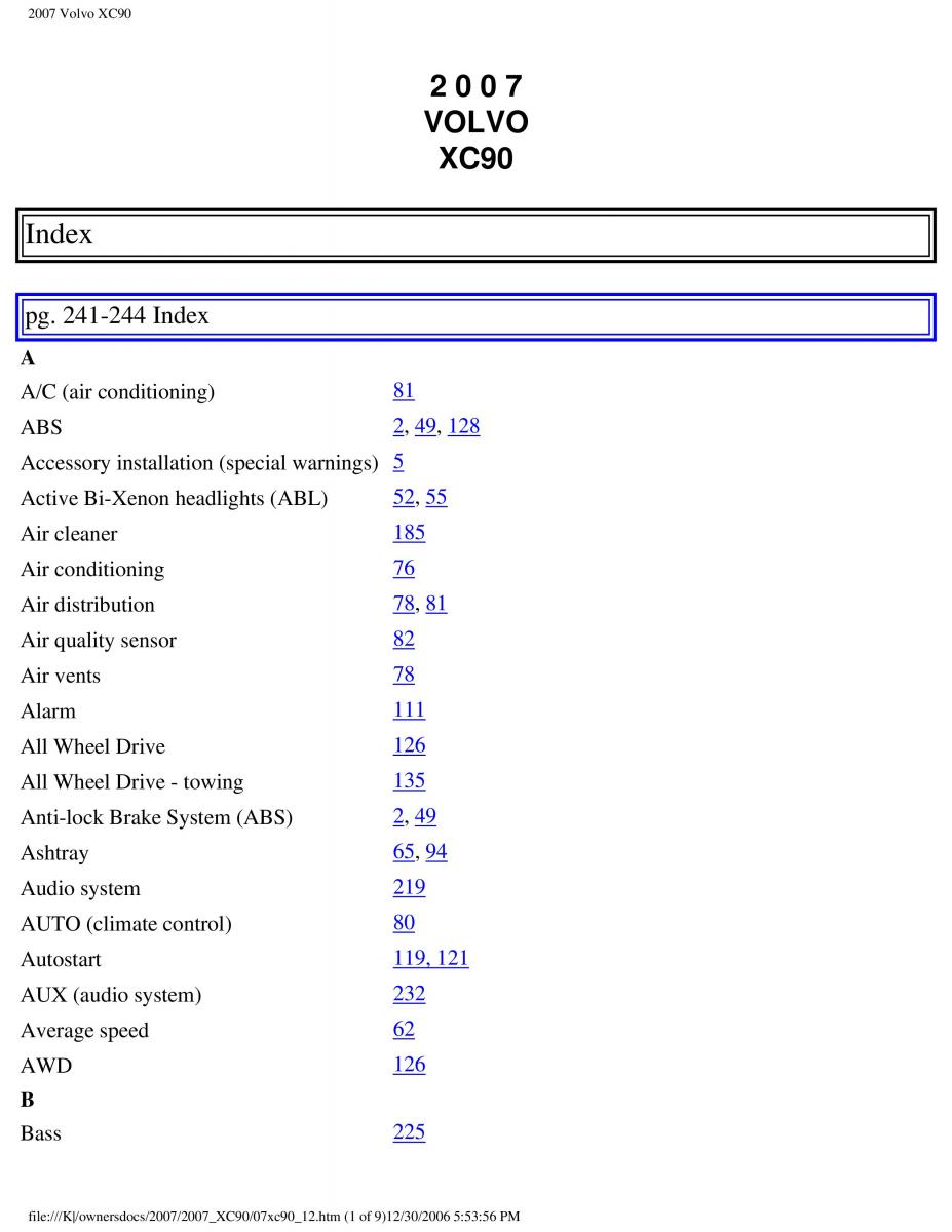 Volvo XC90 I 1 owners manual / page 260