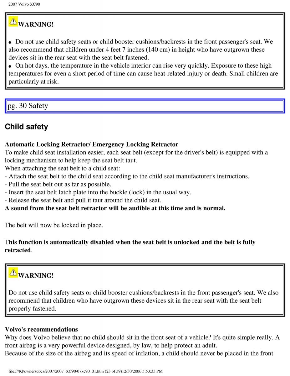 manual Volvo XC90 Volvo XC90 I 1 owners manual / page 30