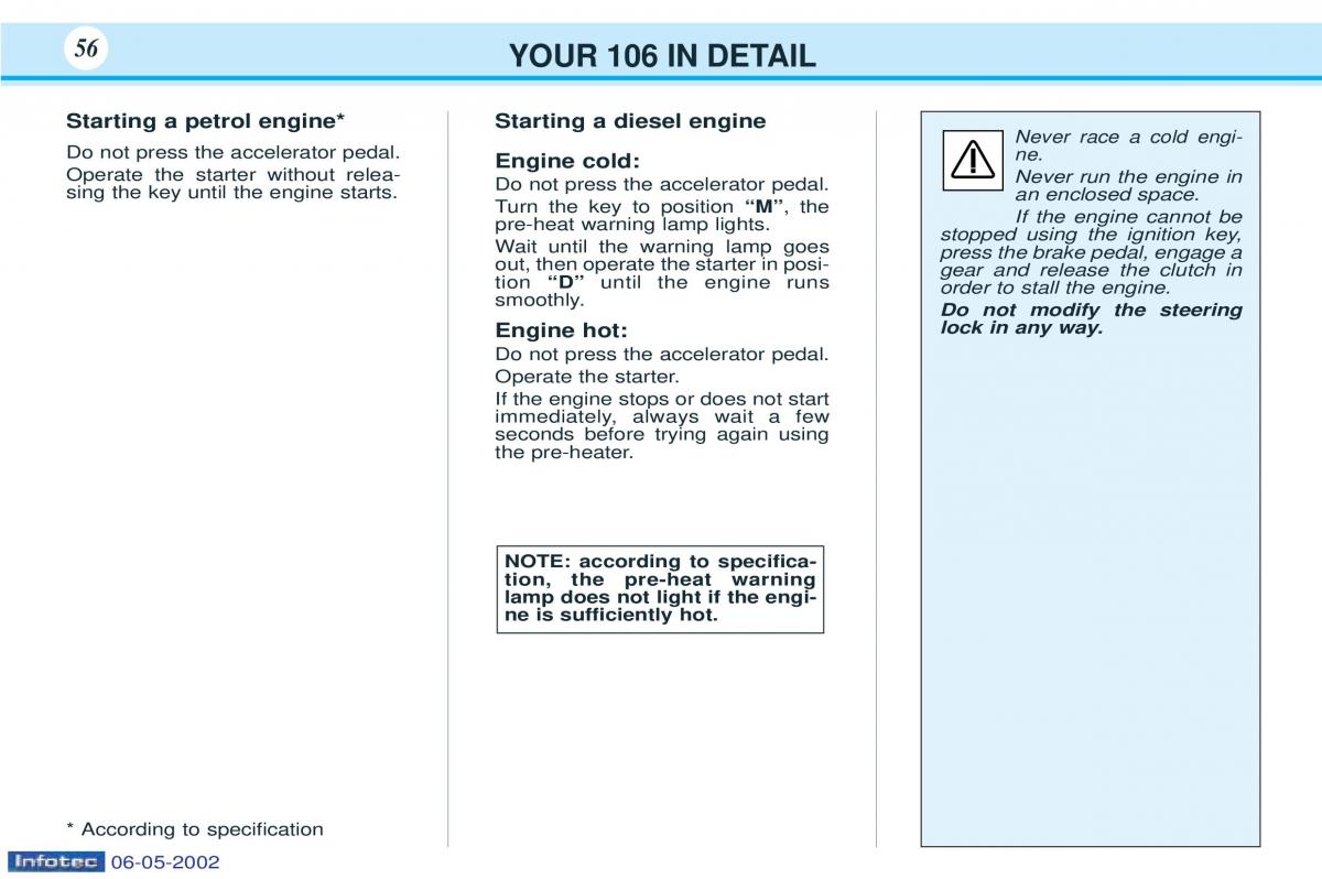 Peugeot 106 owners manual / page 52