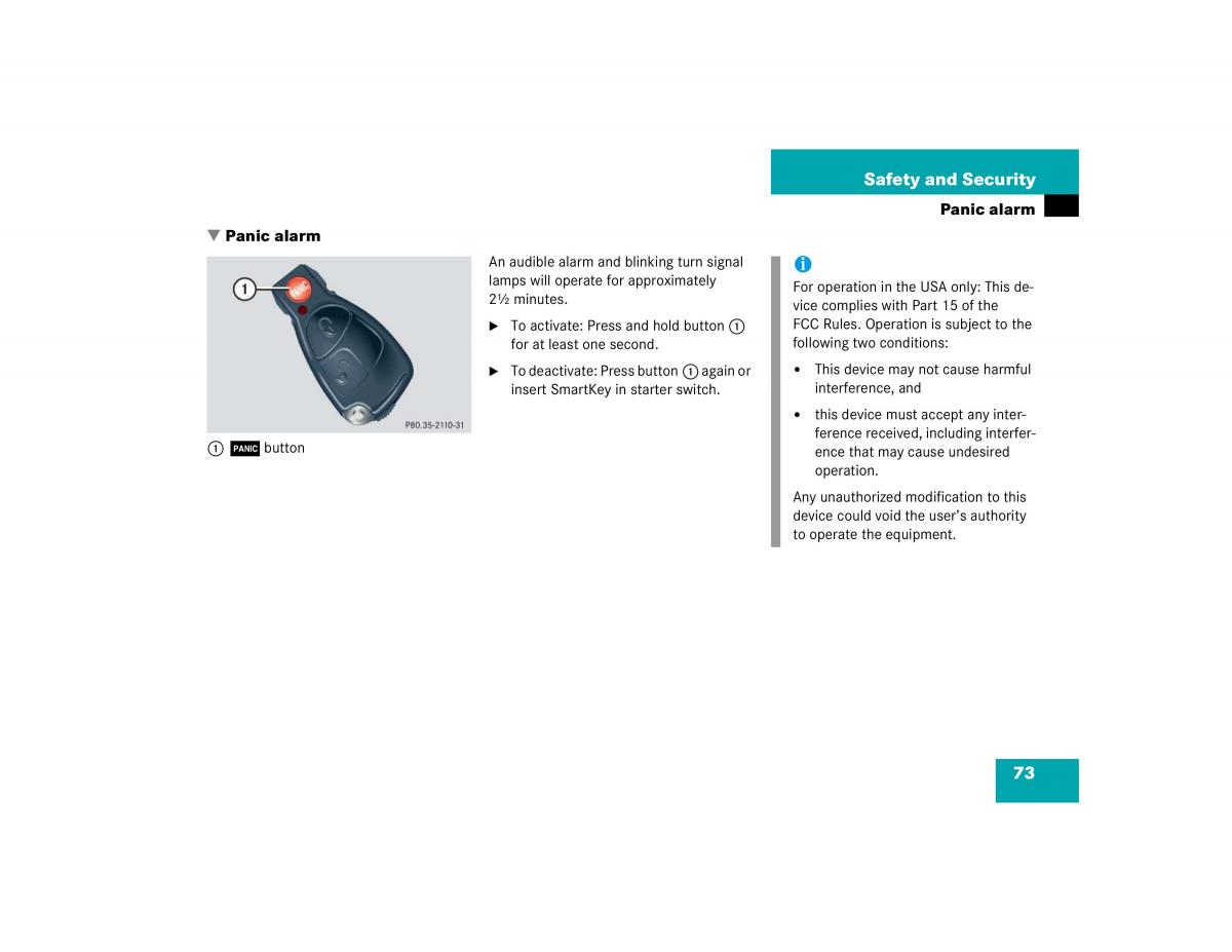 Mercedes Benz G500 G55 AMG owners manual / page 73