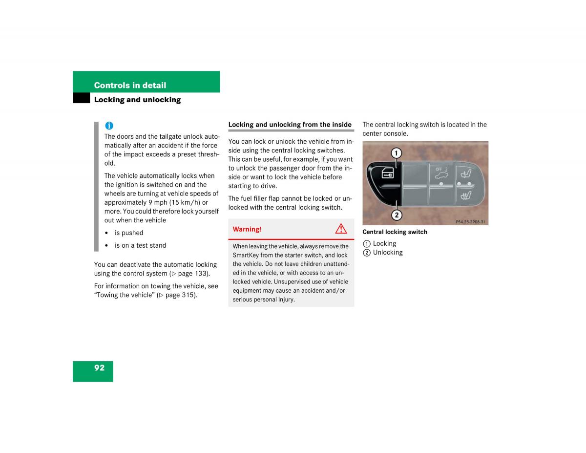 Mercedes Benz G500 G55 AMG owners manual / page 92