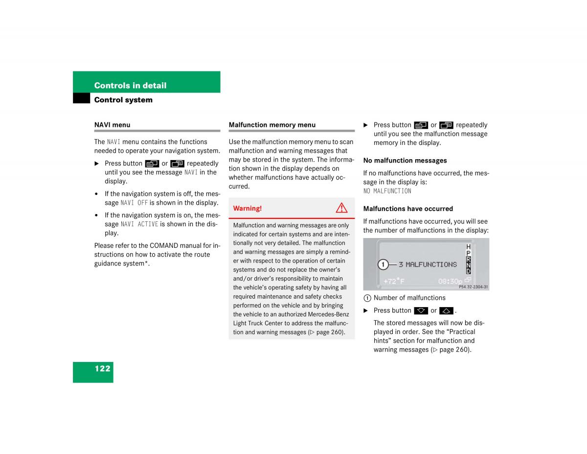 Mercedes Benz G500 G55 AMG owners manual / page 122