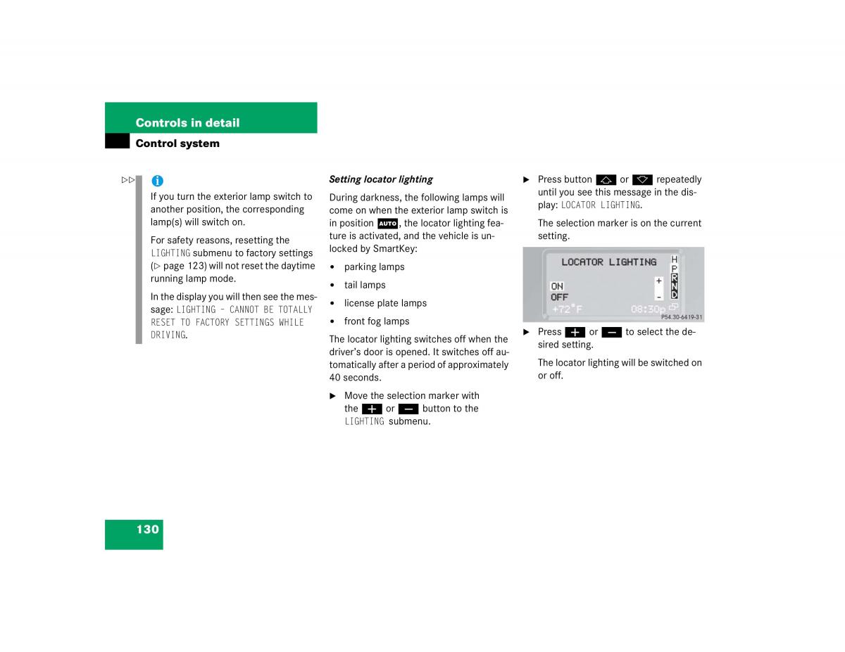 Mercedes Benz G500 G55 AMG owners manual / page 130