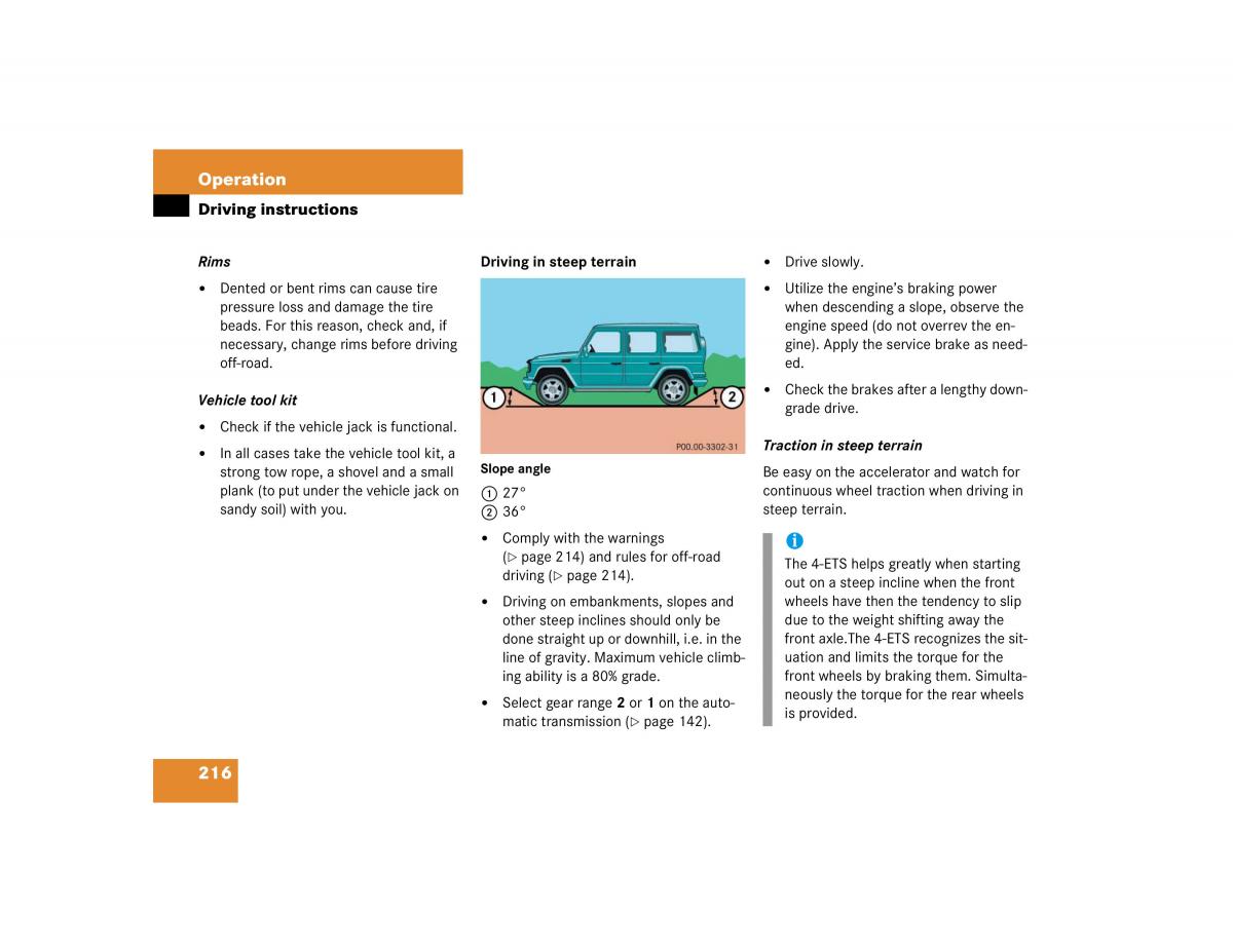 Mercedes Benz G500 G55 AMG owners manual / page 216