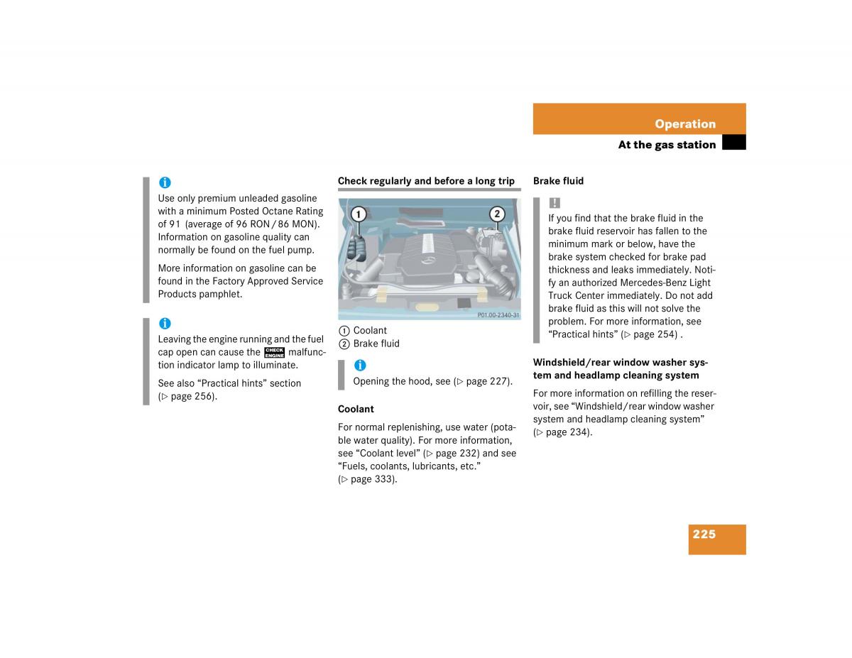 Mercedes Benz G500 G55 AMG owners manual / page 225