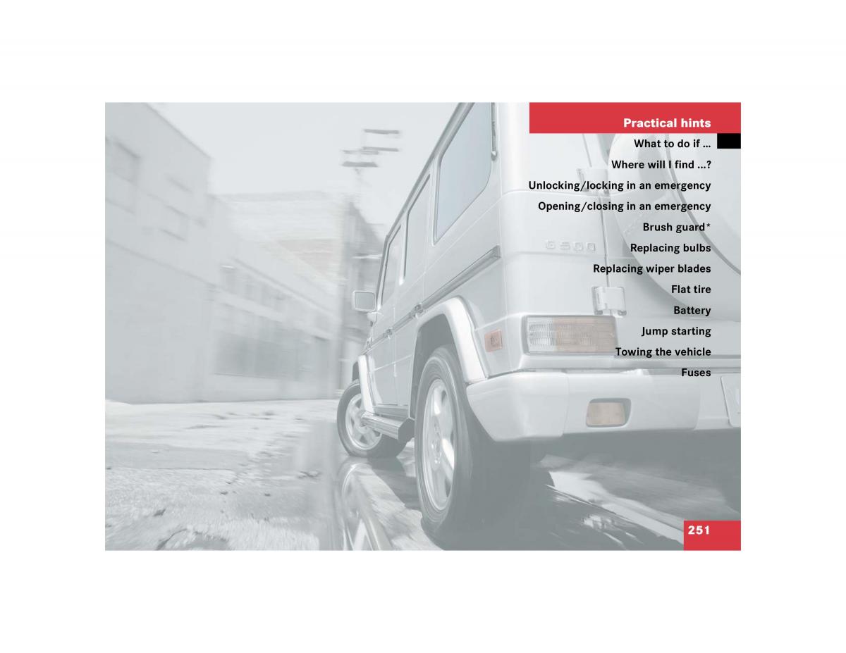 Mercedes Benz G500 G55 AMG owners manual / page 251