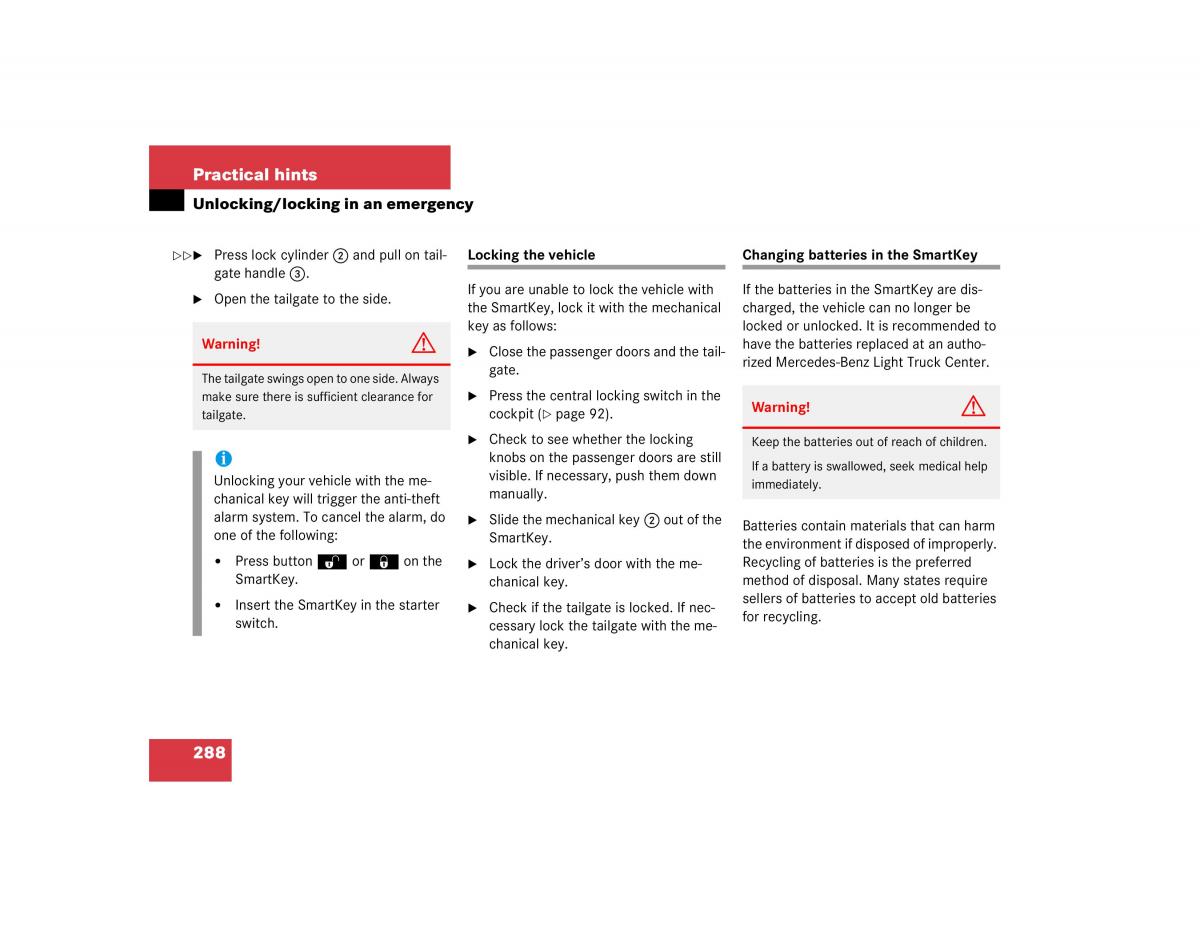 Mercedes Benz G500 G55 AMG owners manual / page 288