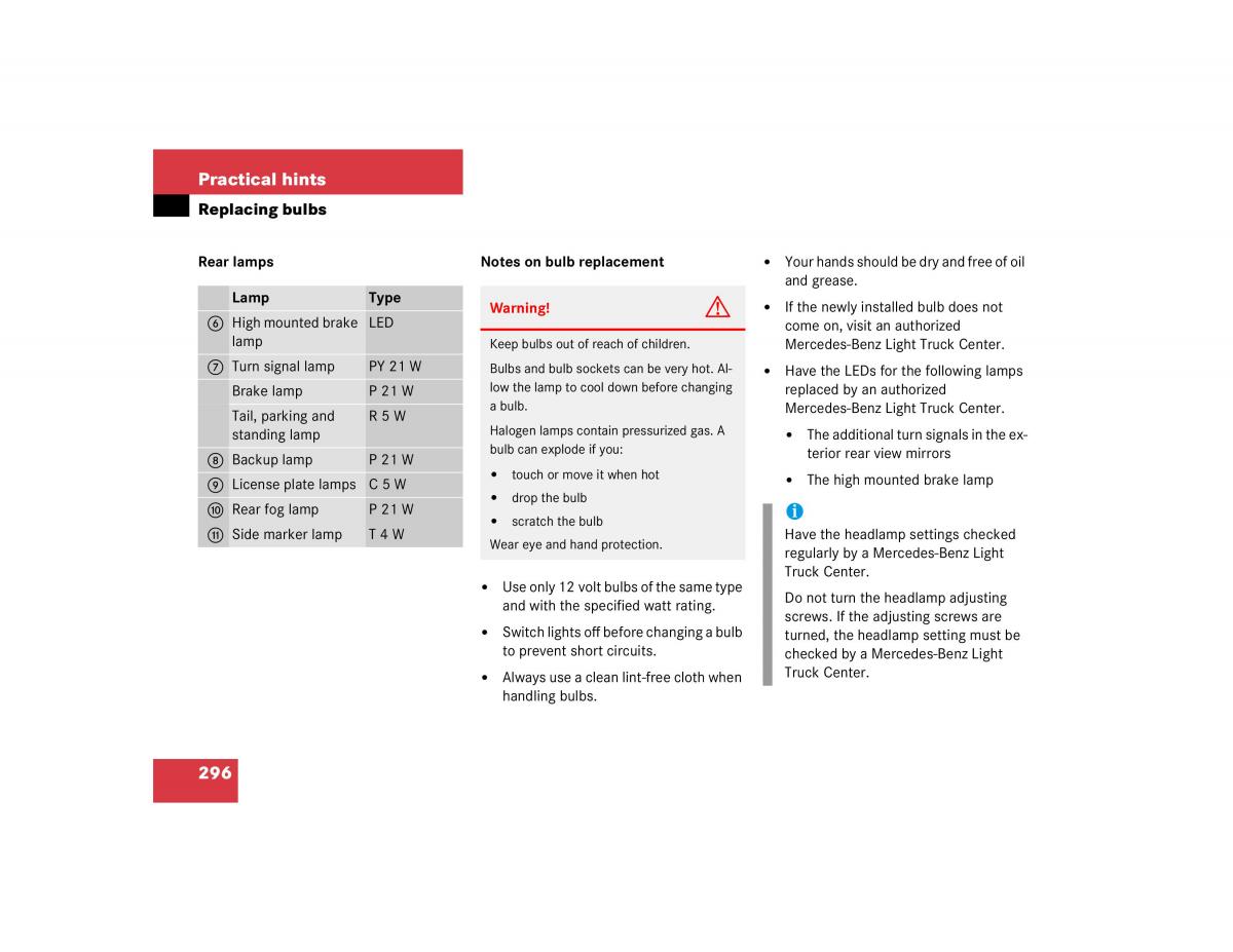 Mercedes Benz G500 G55 AMG owners manual / page 296