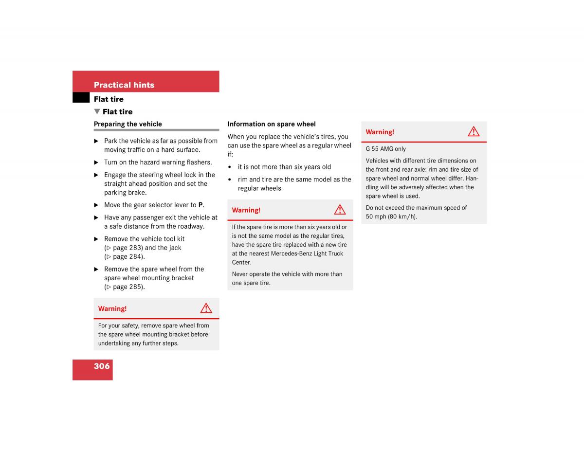 Mercedes Benz G500 G55 AMG owners manual / page 306