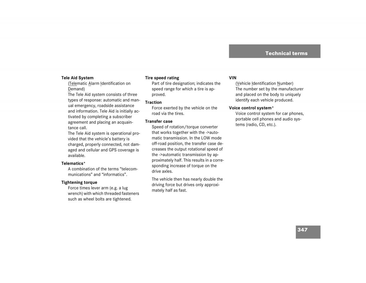 Mercedes Benz G500 G55 AMG owners manual / page 347