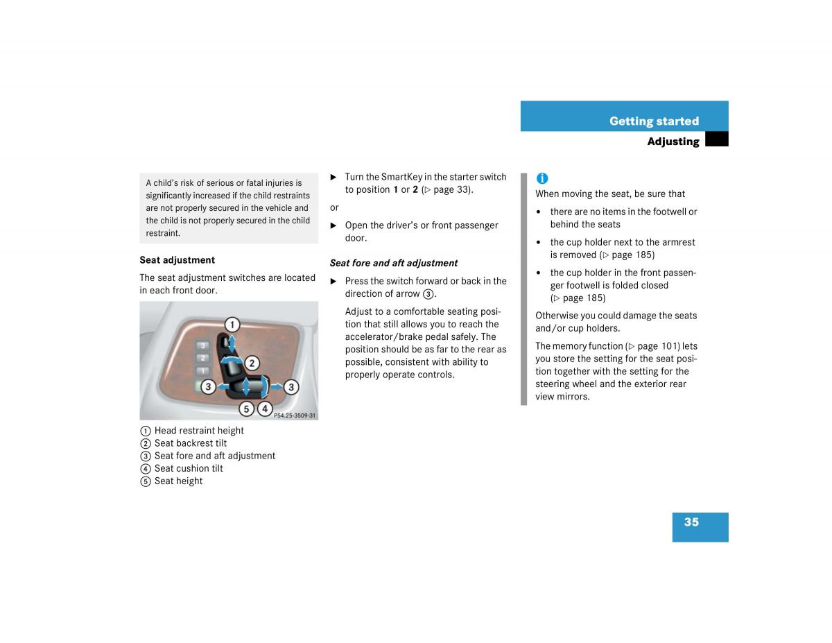 Mercedes Benz G500 G55 AMG owners manual / page 35