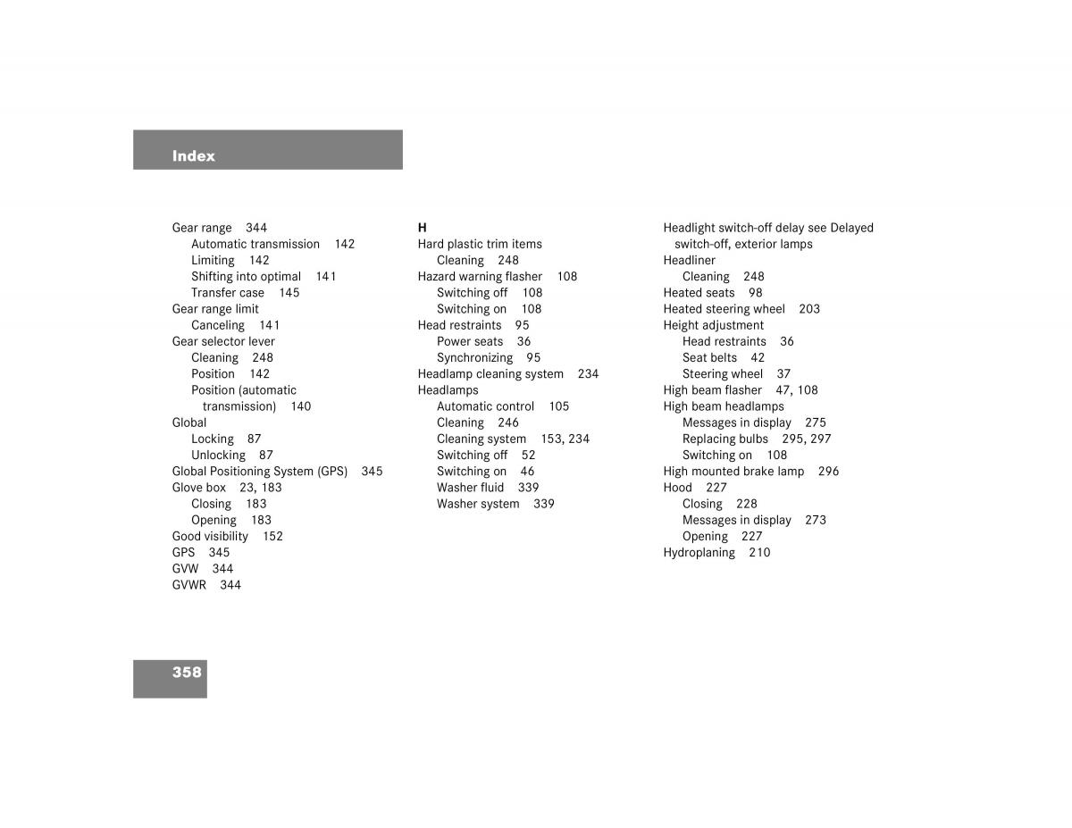 Mercedes Benz G500 G55 AMG owners manual / page 358