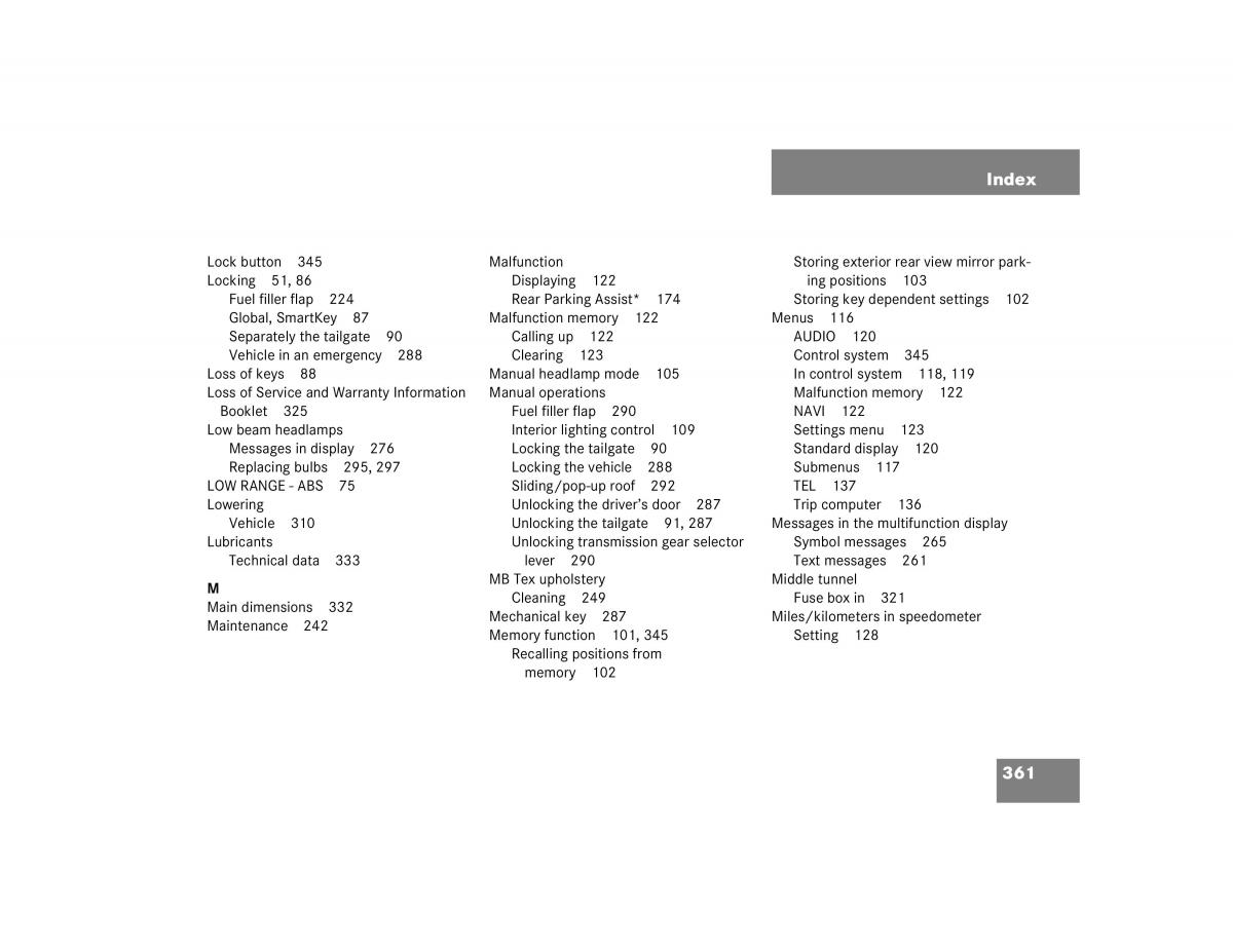 Mercedes Benz G500 G55 AMG owners manual / page 361