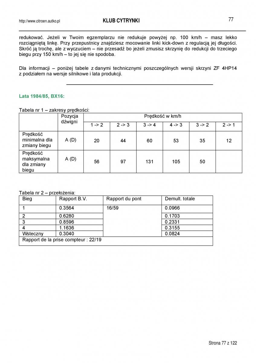 Citroen BX instrukcja obslugi / page 77