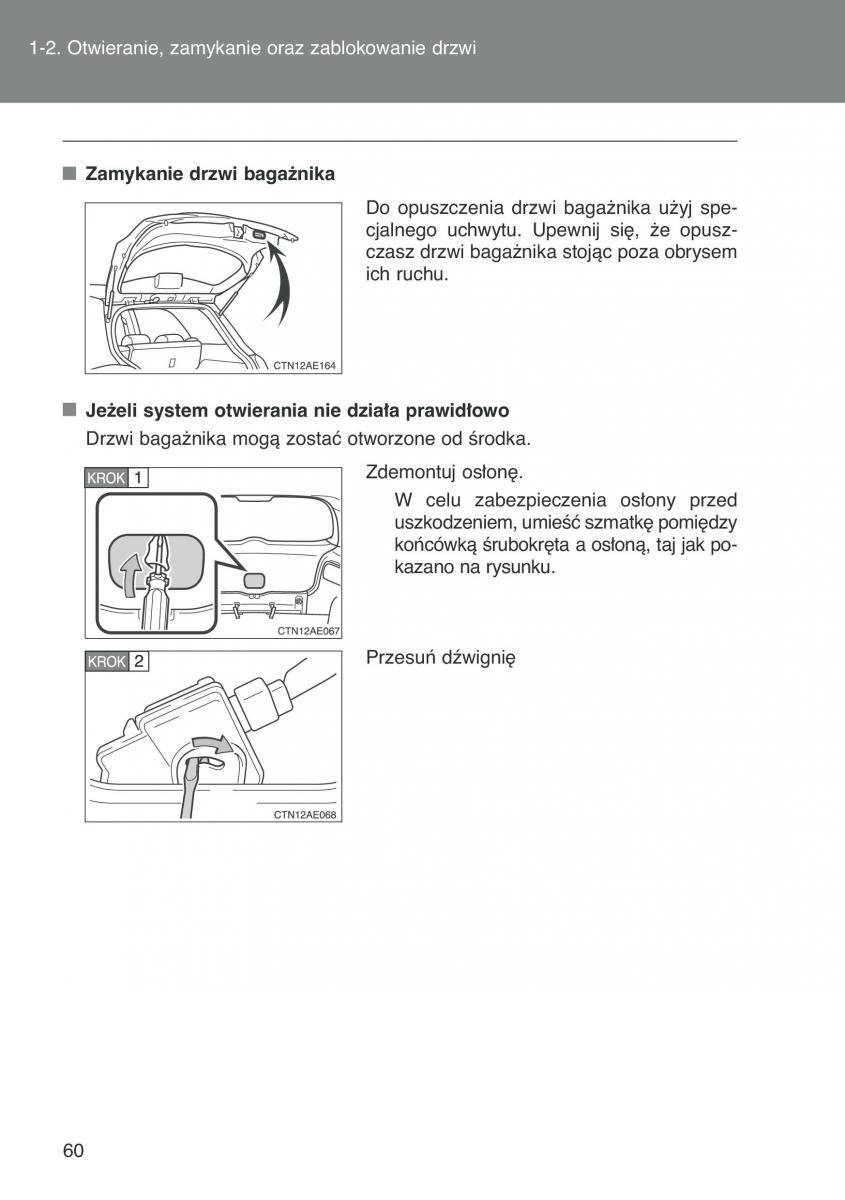 Toyota Auris I 1 instrukcja obslugi / page 62