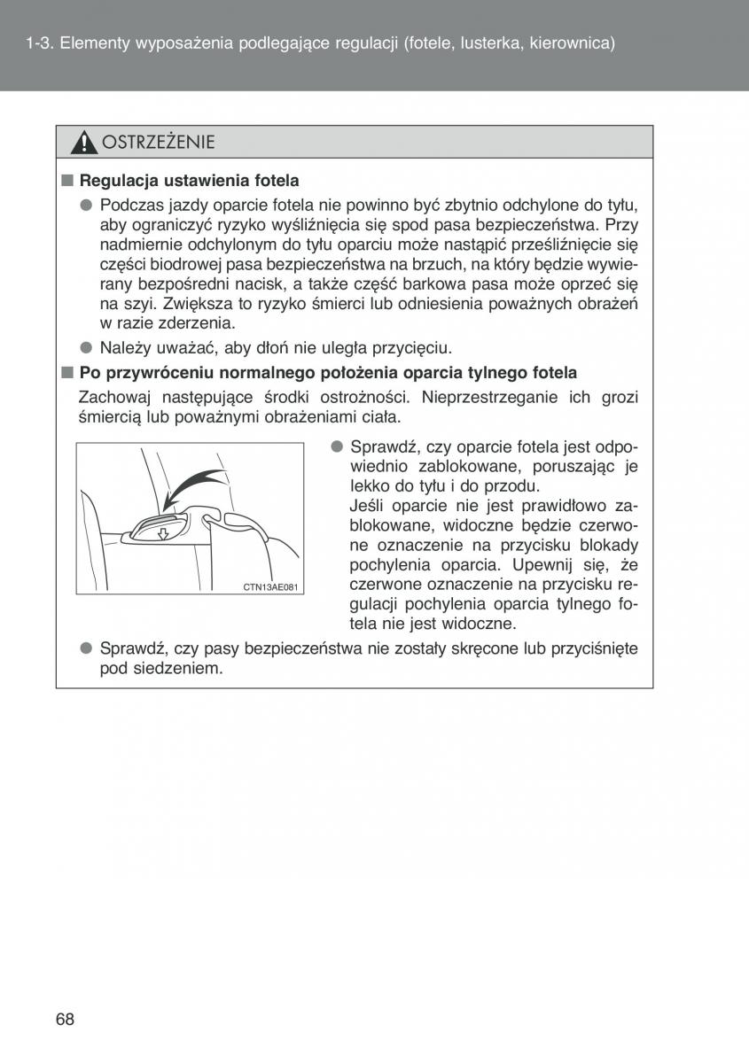 Toyota Auris I 1 instrukcja obslugi / page 70