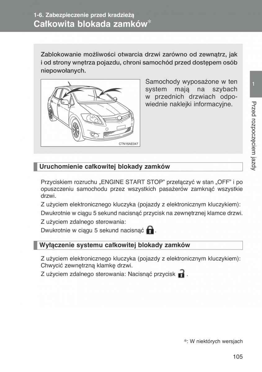 Toyota Auris I 1 instrukcja obslugi / page 107