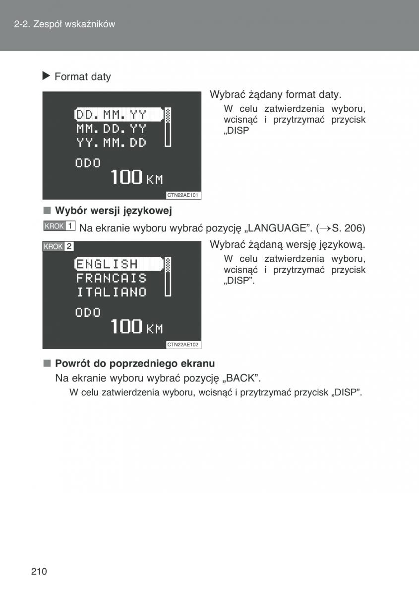 Toyota Auris I 1 instrukcja obslugi / page 212