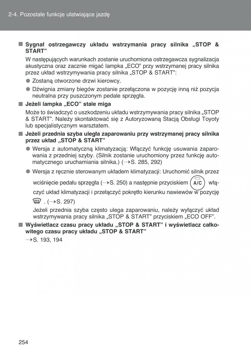 Toyota Auris I 1 instrukcja obslugi / page 256