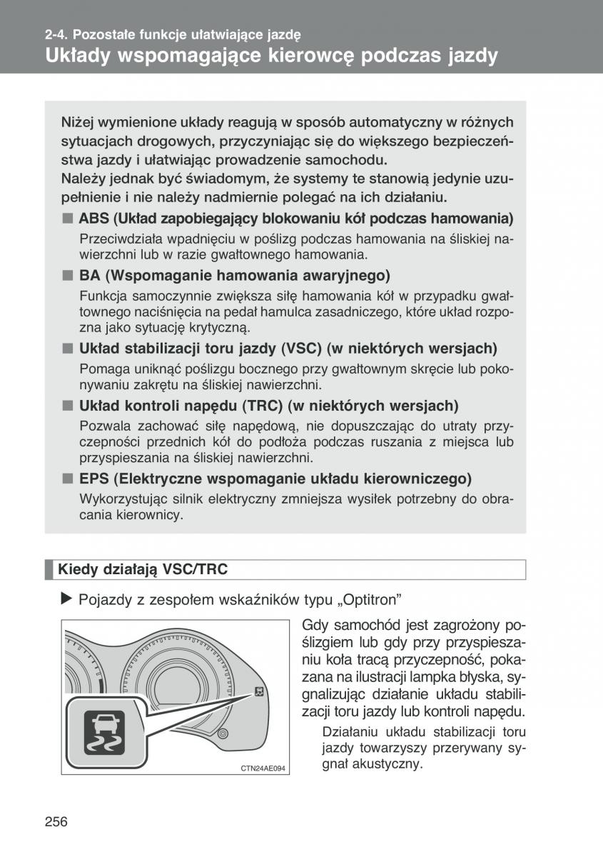 Toyota Auris I 1 instrukcja obslugi / page 258