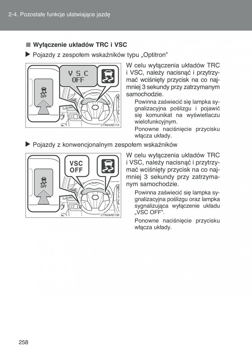 Toyota Auris I 1 instrukcja obslugi / page 260