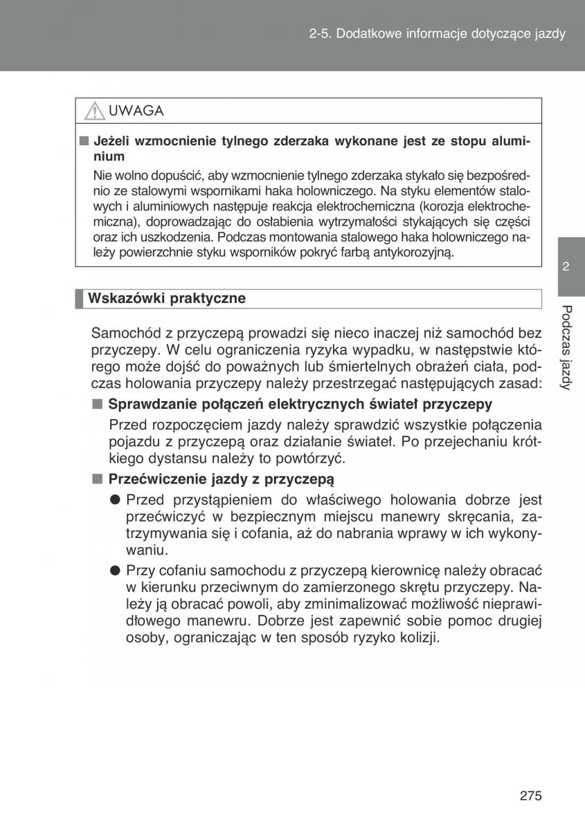 Toyota Auris I 1 instrukcja obslugi / page 277