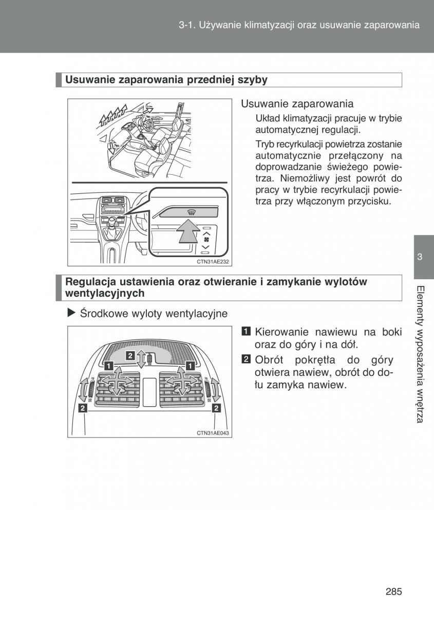 Toyota Auris I 1 instrukcja obslugi / page 287