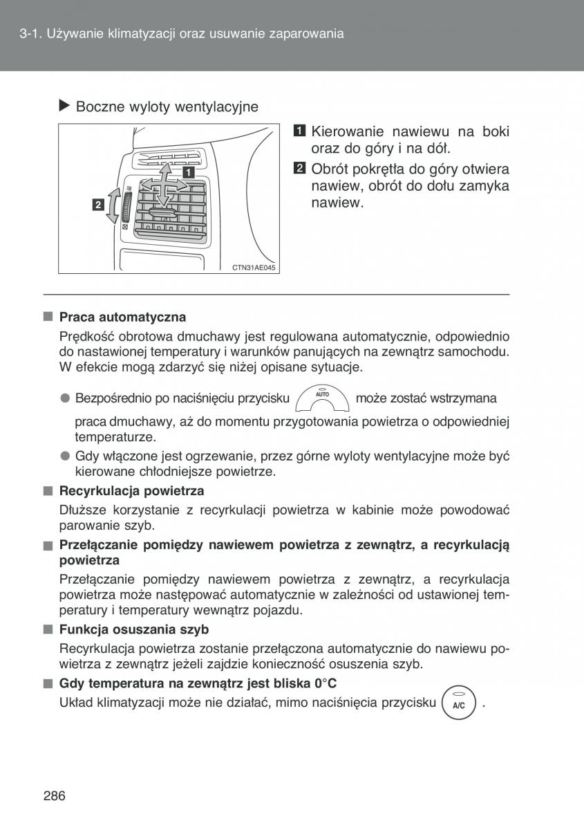 Toyota Auris I 1 instrukcja obslugi / page 288