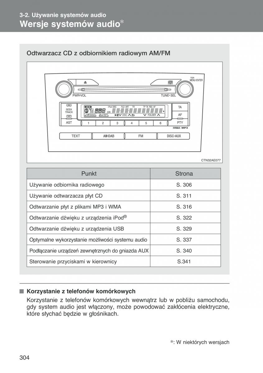 Toyota Auris I 1 instrukcja obslugi / page 306