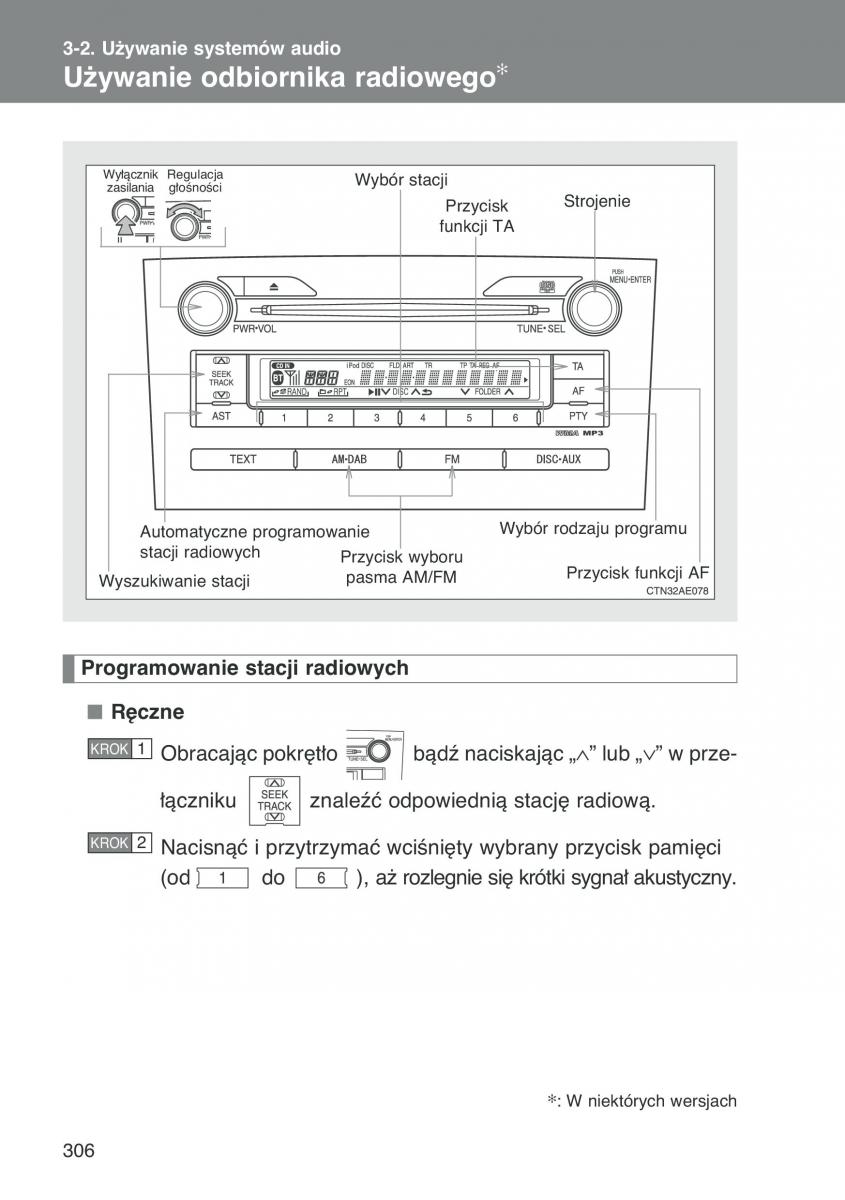 Toyota Auris I 1 instrukcja obslugi / page 308