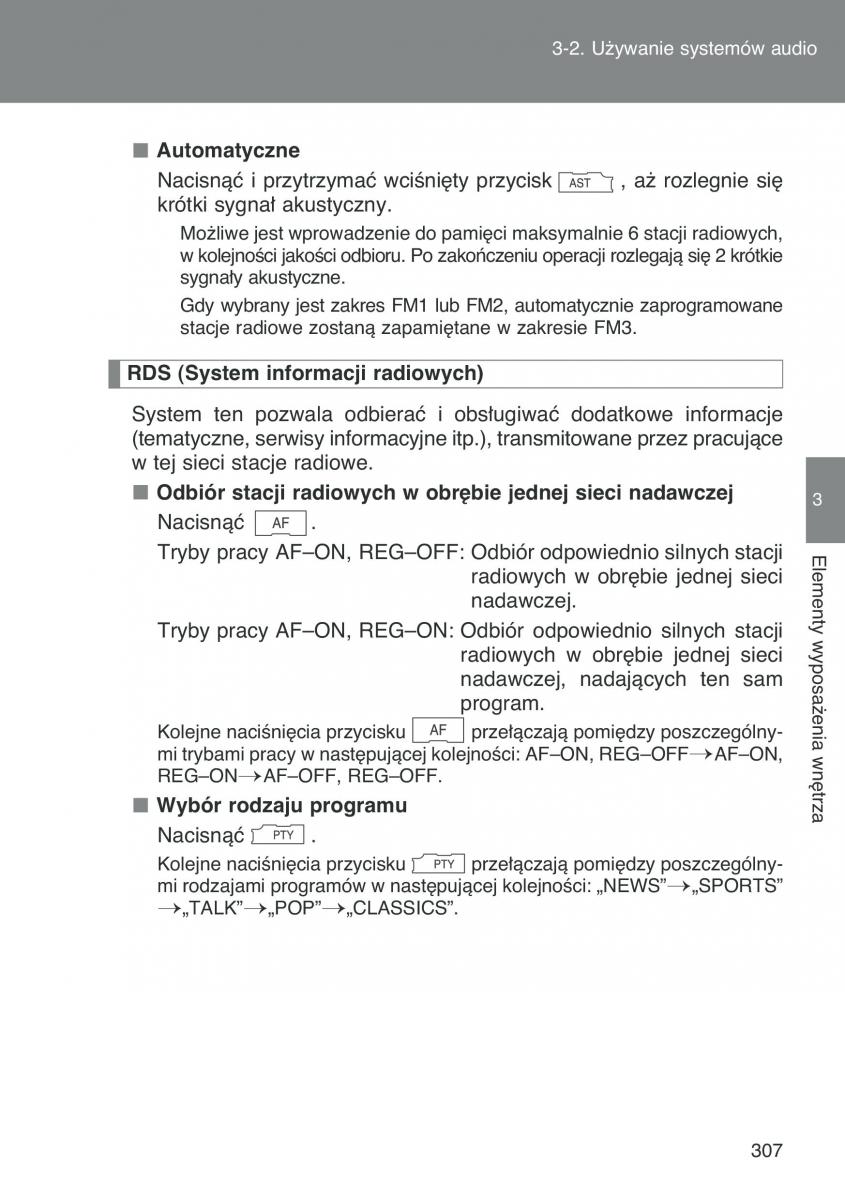 Toyota Auris I 1 instrukcja obslugi / page 309