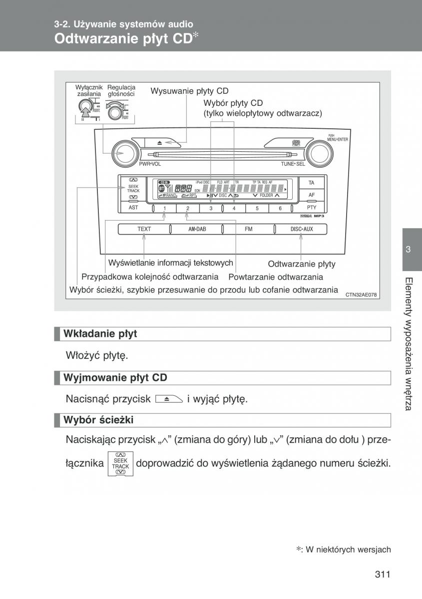 Toyota Auris I 1 instrukcja obslugi / page 313