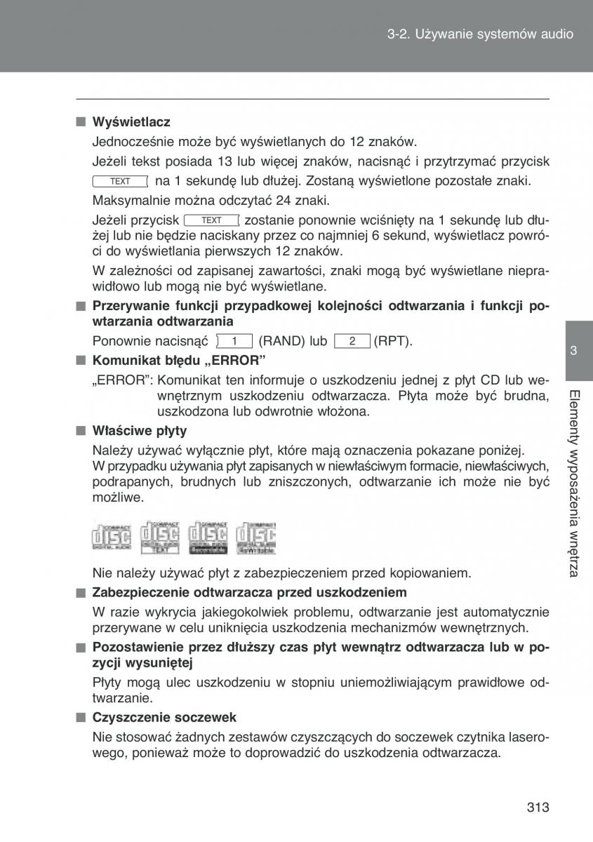 Toyota Auris I 1 instrukcja obslugi / page 315