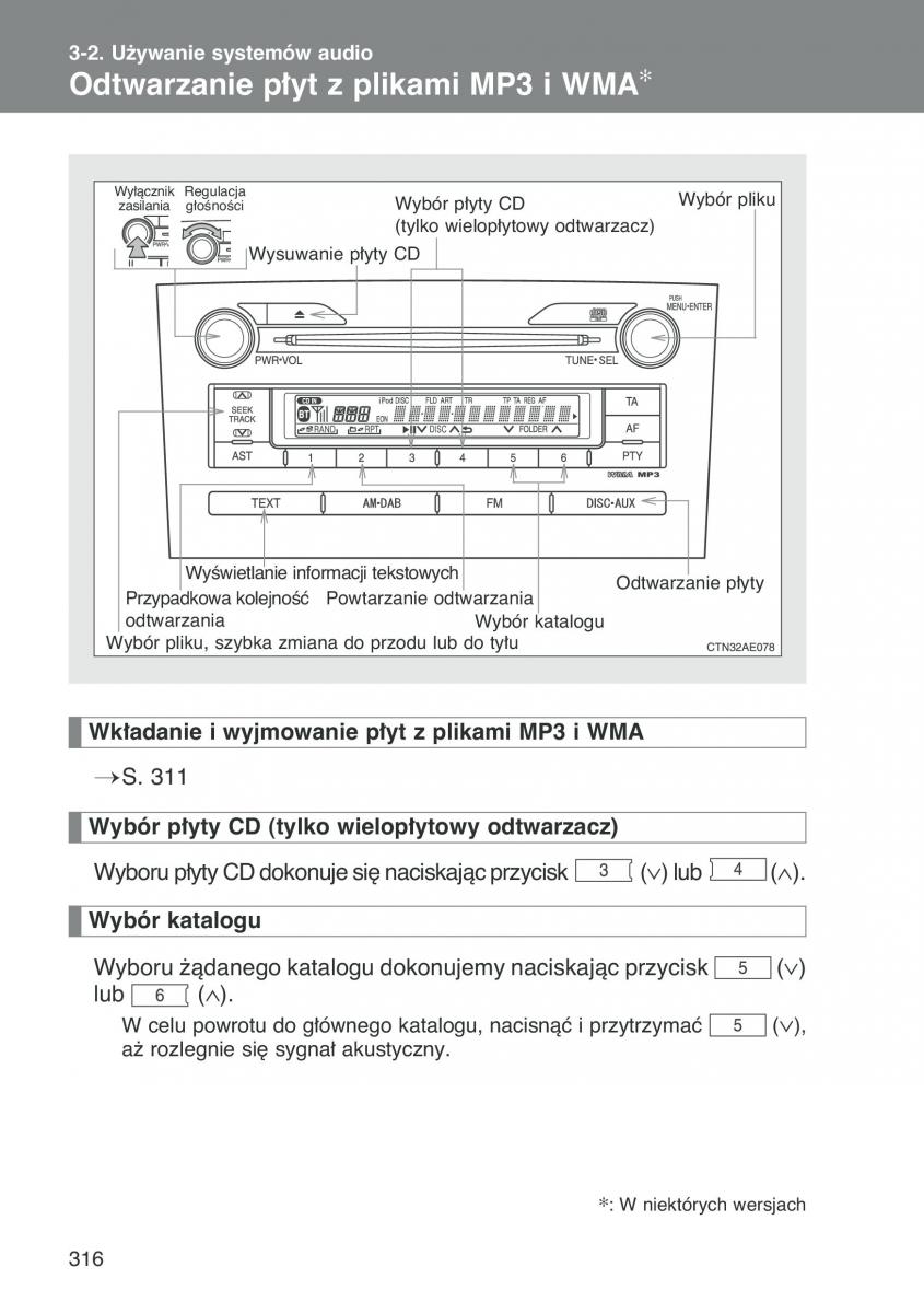 Toyota Auris I 1 instrukcja obslugi / page 318