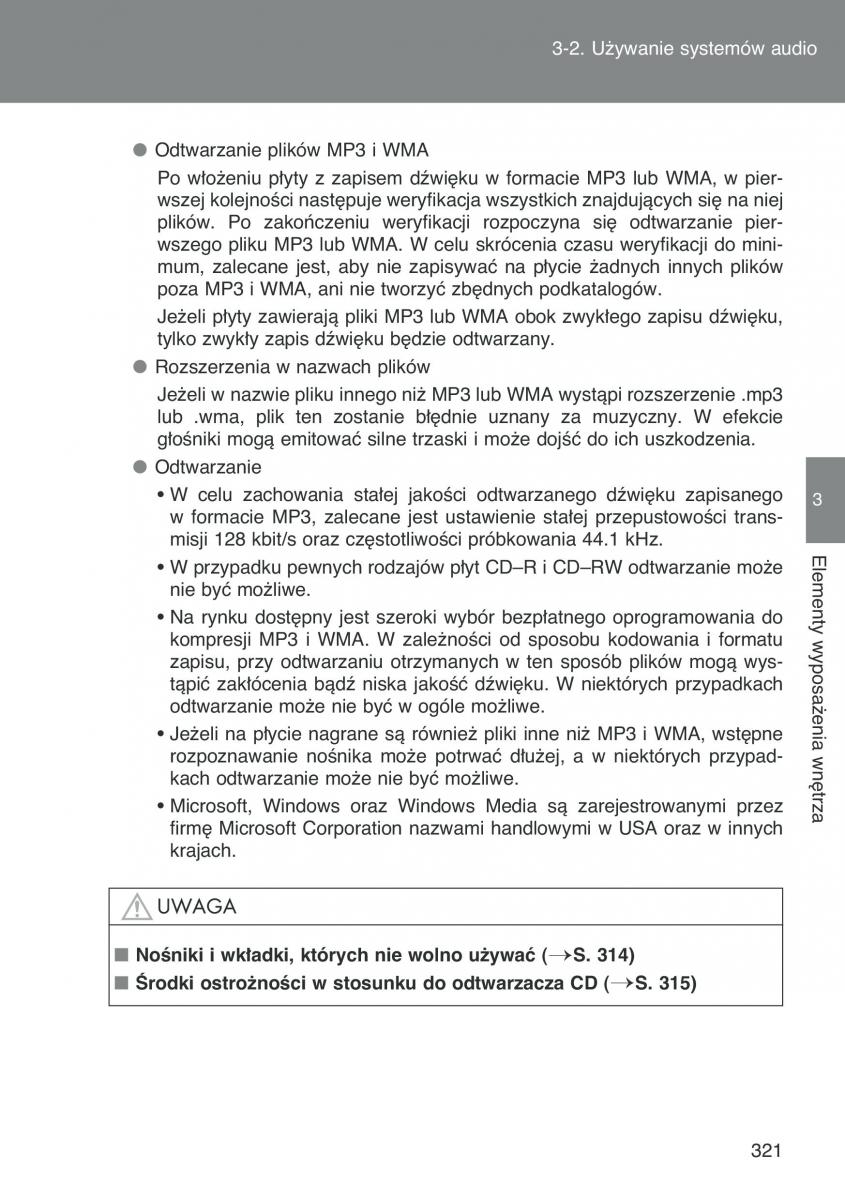 Toyota Auris I 1 instrukcja obslugi / page 323