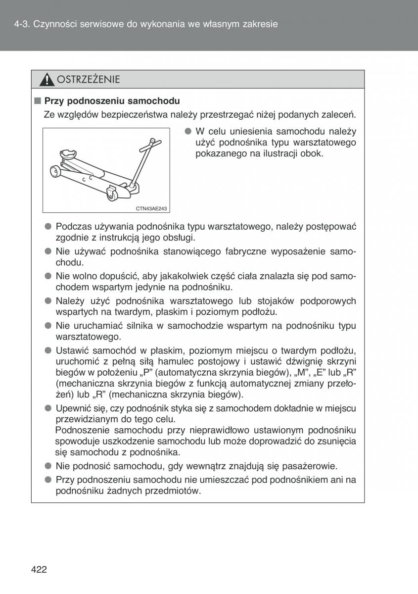 Toyota Auris I 1 instrukcja obslugi / page 424