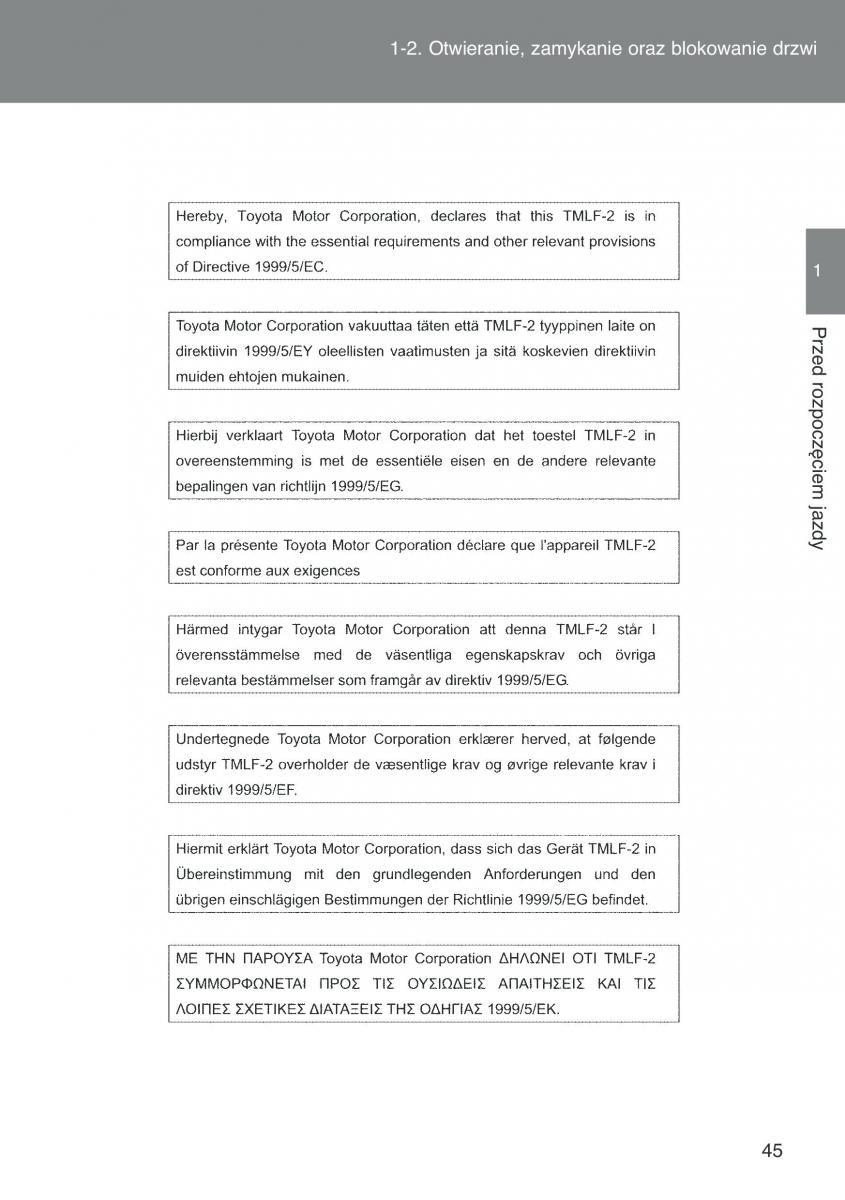 Toyota Auris I 1 instrukcja obslugi / page 47