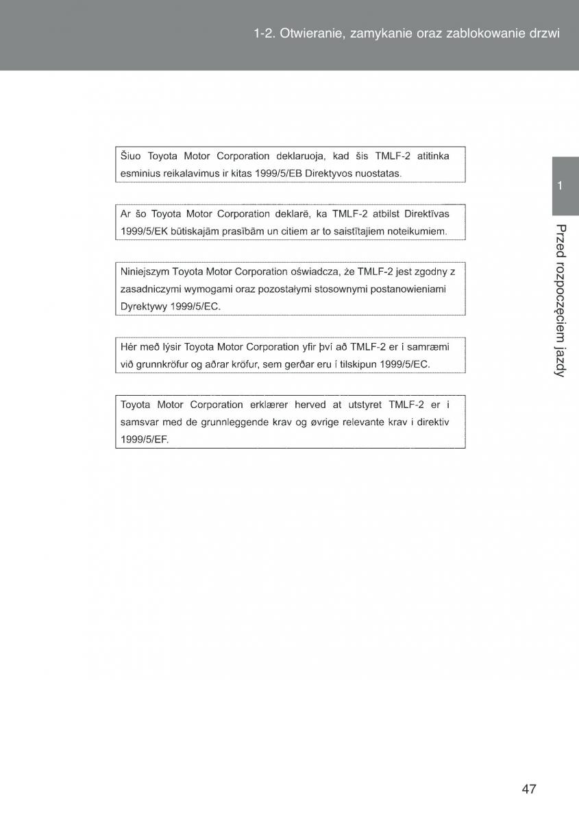 Toyota Auris I 1 instrukcja obslugi / page 49