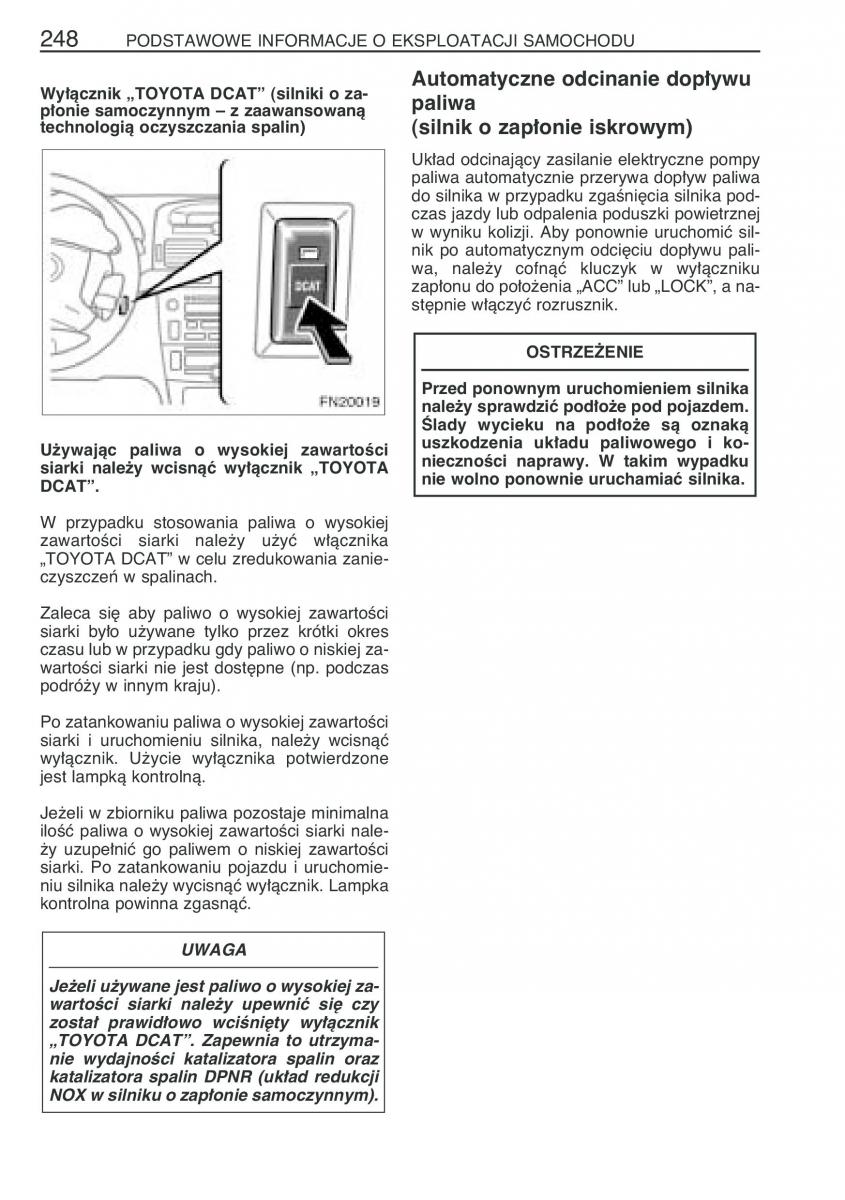 Toyota Avensis II 2 instrukcja obslugi / page 255