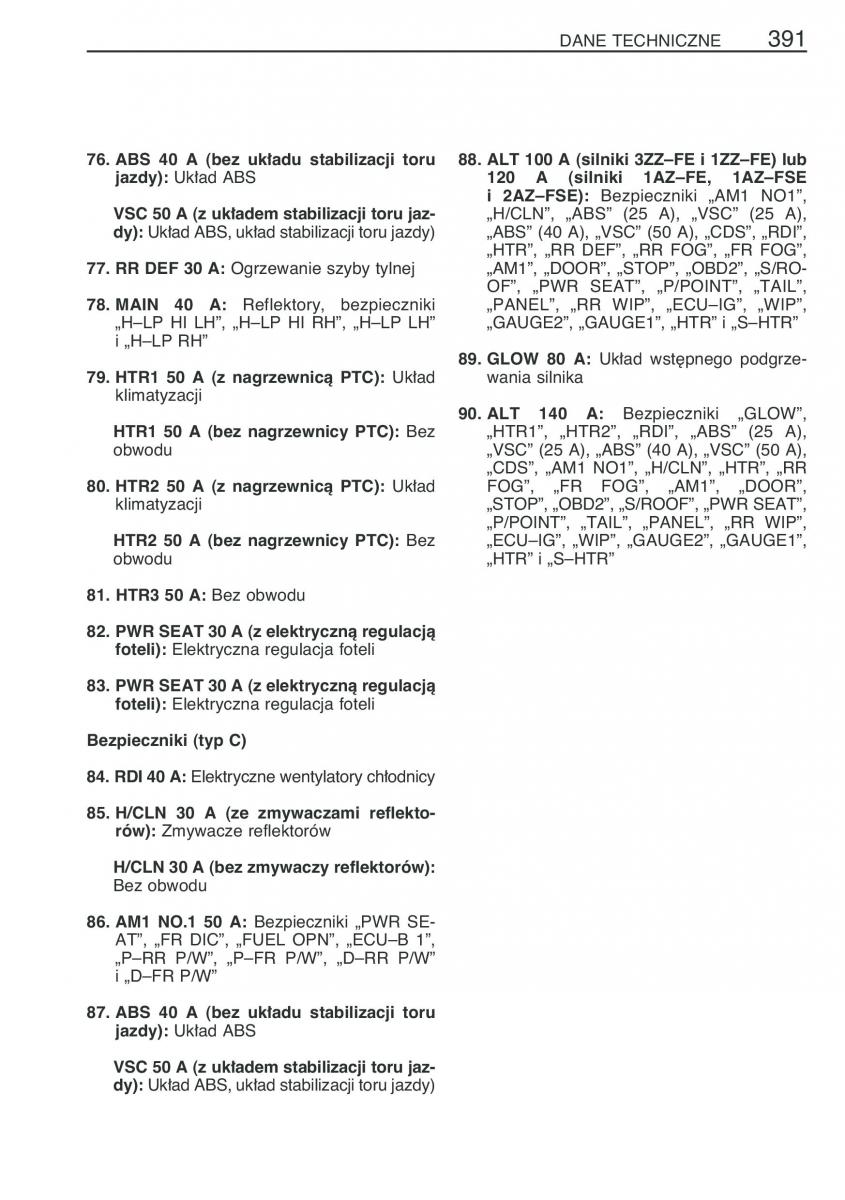 Toyota Avensis II 2 instrukcja obslugi / page 398