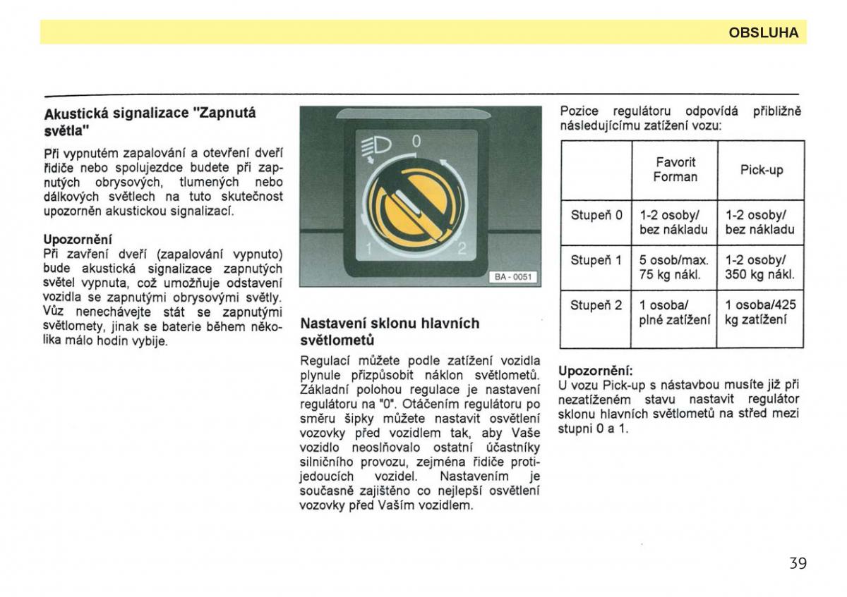 Skoda Favorit navod k obsludze / page 41