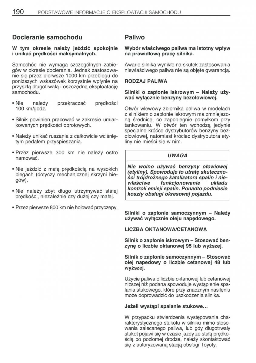 Toyota Avensis I 1 instrukcja obslugi / page 197