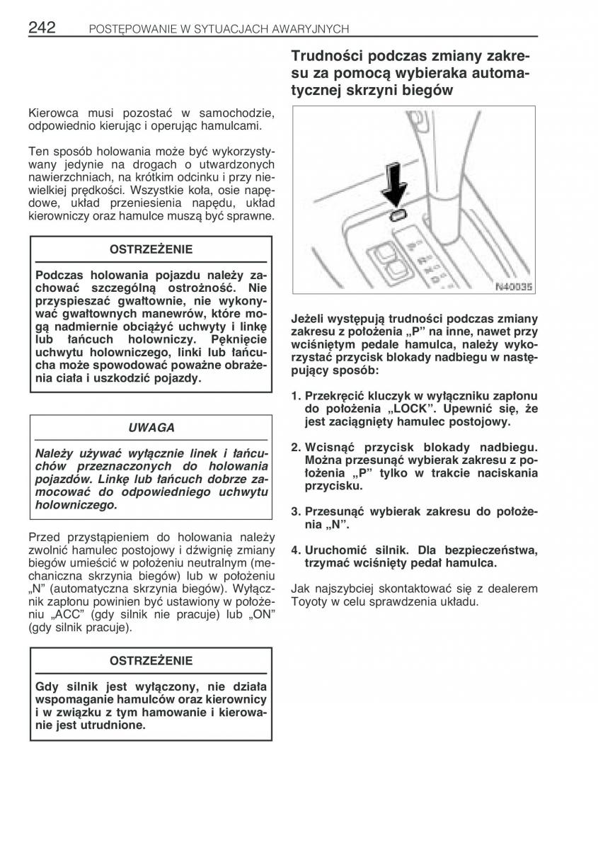 Toyota Avensis I 1 instrukcja obslugi / page 249