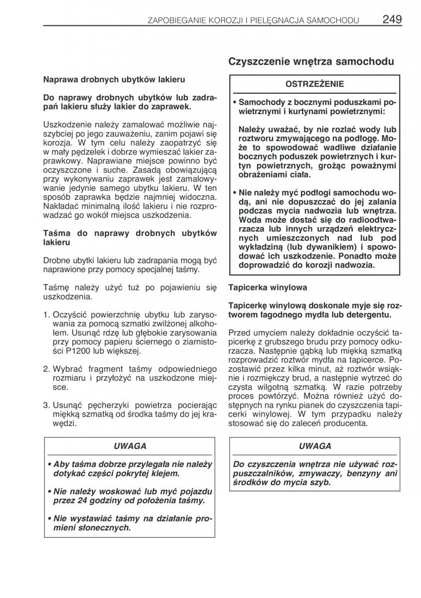 Toyota Avensis I 1 instrukcja obslugi / page 256