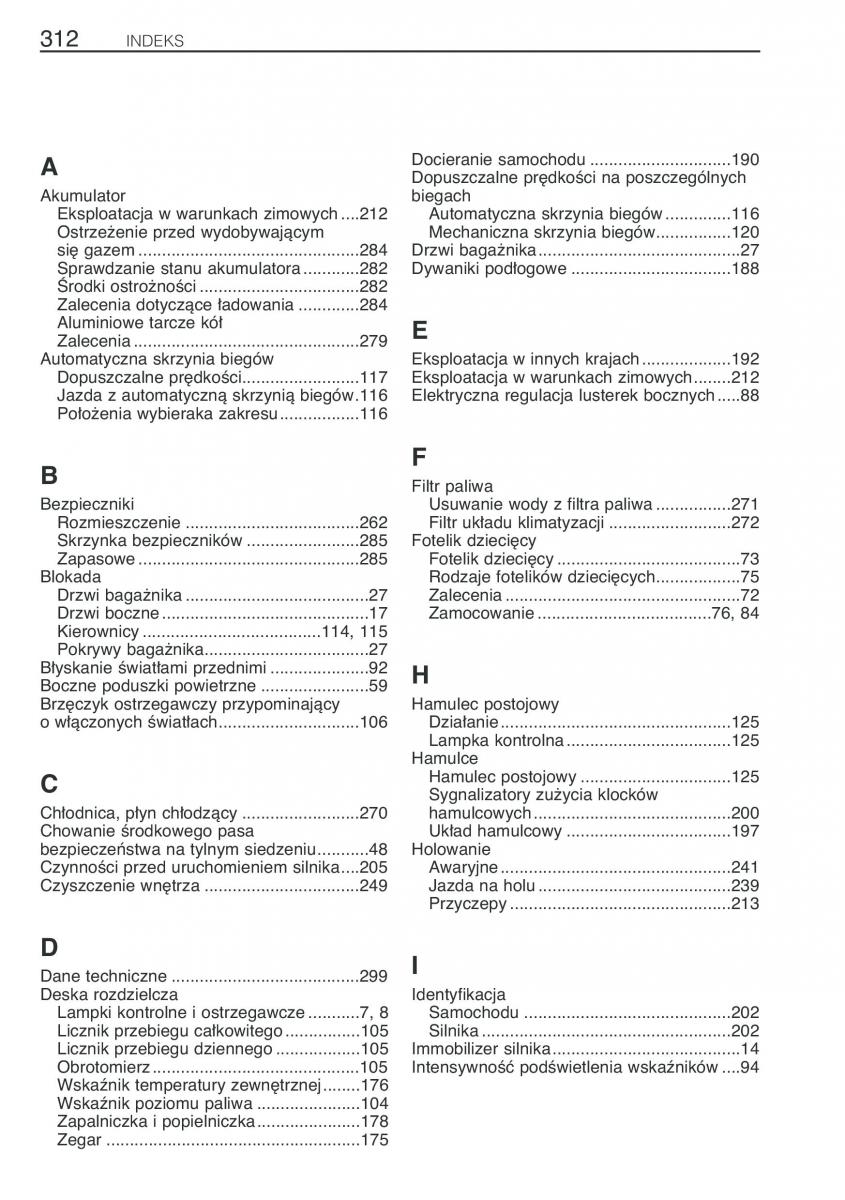 Toyota Avensis I 1 instrukcja obslugi / page 319