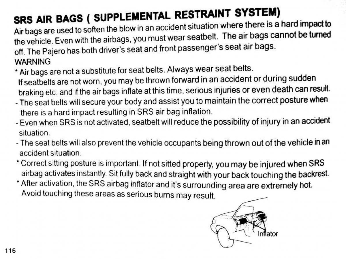 Mitsubishi Pajero II 2 owners manual / page 116