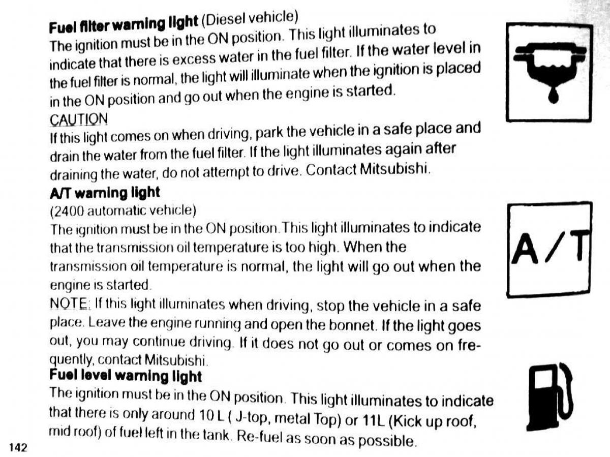 Mitsubishi Pajero II 2 owners manual / page 142