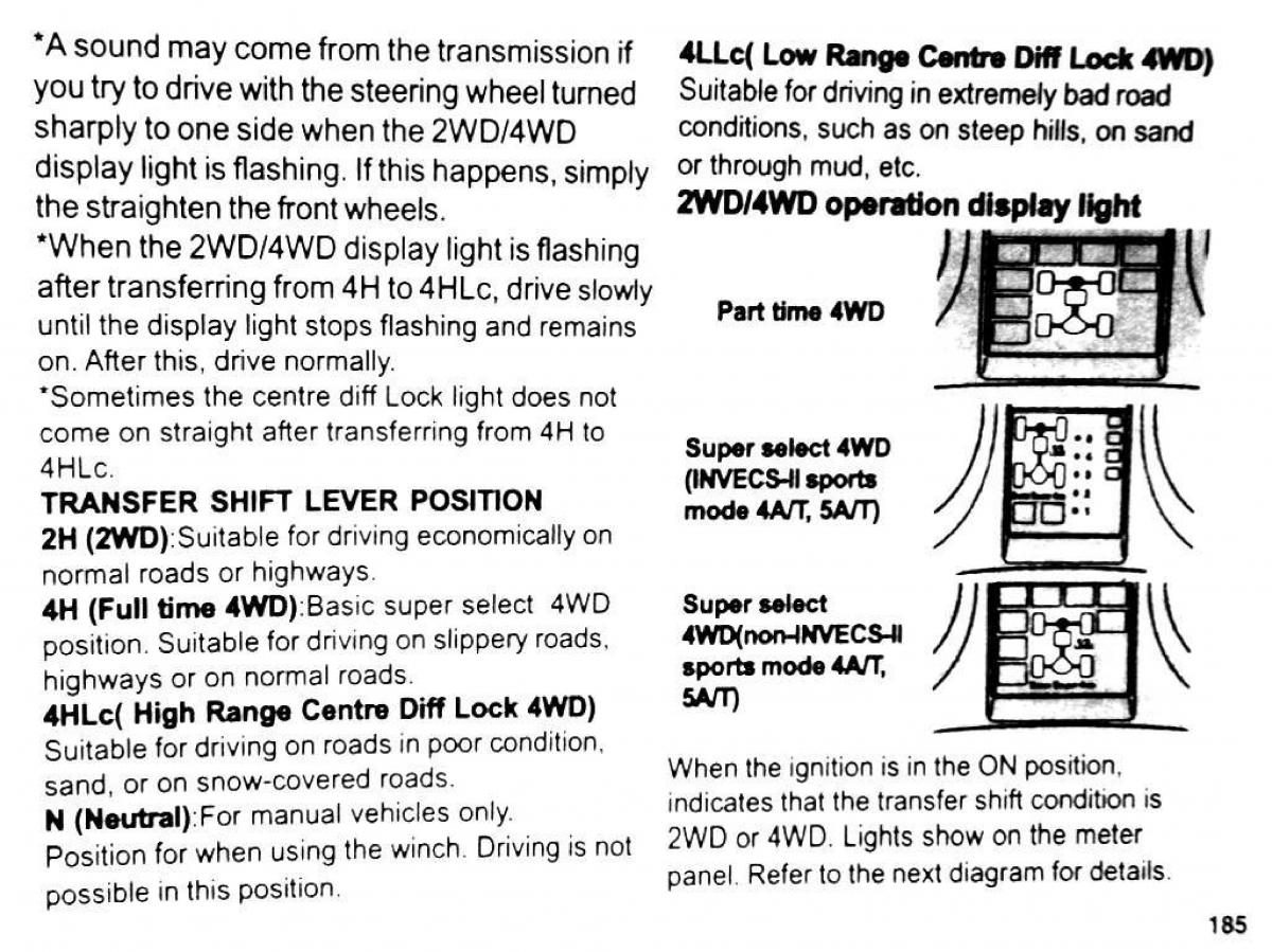 Mitsubishi Pajero II 2 owners manual / page 185